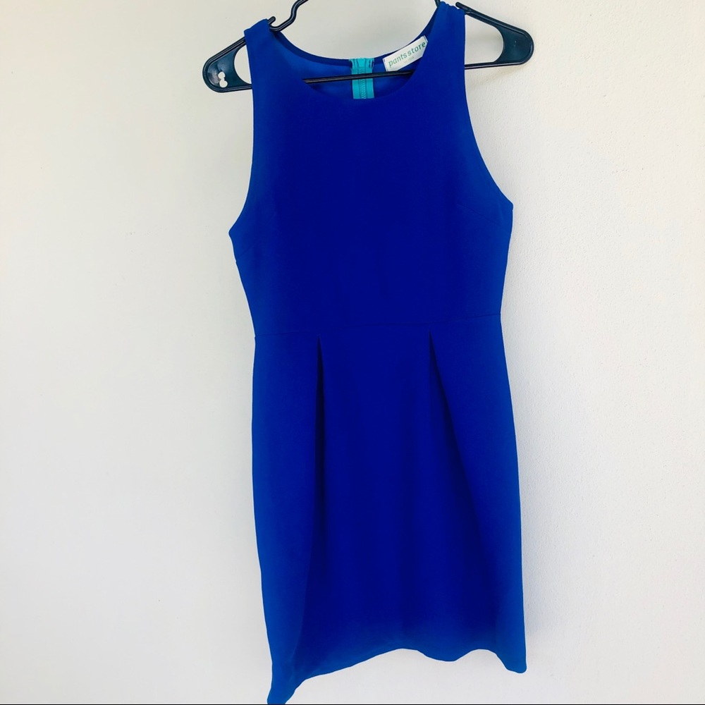 Royal blue fit and flare dress w/ turquoise zipper